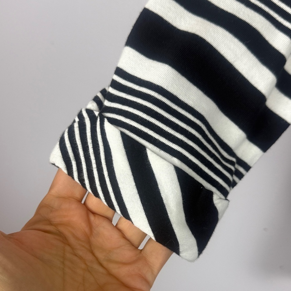 Talbots Cotton Classic Black White Striped Square Neckline 3/4 Sleeve Small Top - Picture 5 of 10